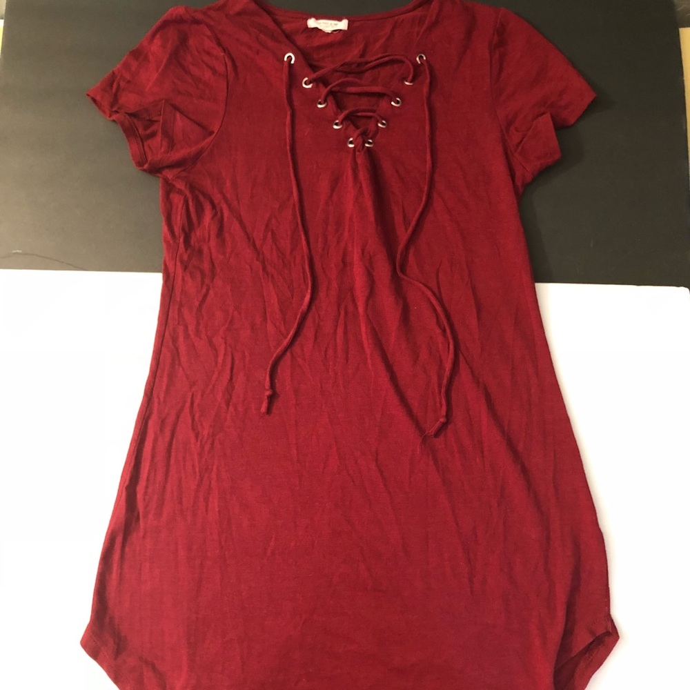 Red T-Shirt Lace Up Dress